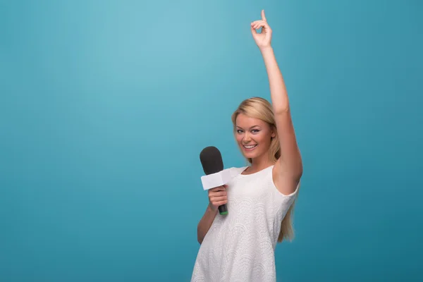 Very beautiful TV presenter — Stock Photo, Image