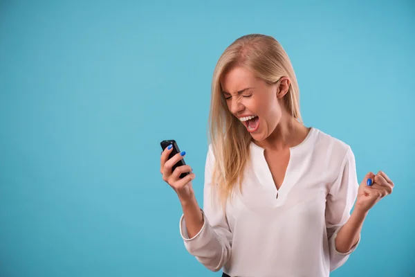 Lovely blonde wearing white blouse — Stock Photo, Image