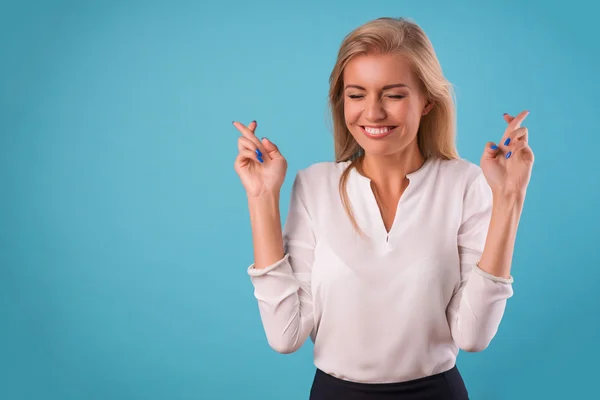 Lovely blonde wearing white blouse — Stock Photo, Image