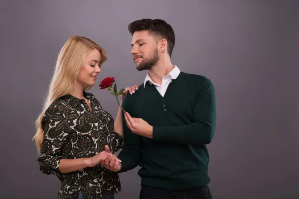 Lovely couple waiting St. Valentine Day — Stock Photo, Image