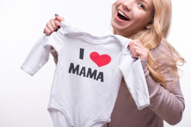 W izole anne seviyorum babysuit tutan genç çekici kadın
