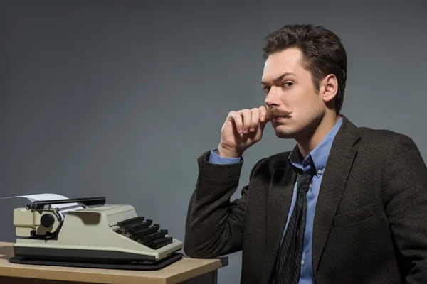 Side view of young author deep in thoughts — Stock Photo, Image