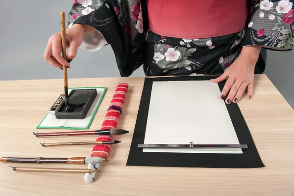 Caligrafía tradicional japonesa o china — Foto de Stock