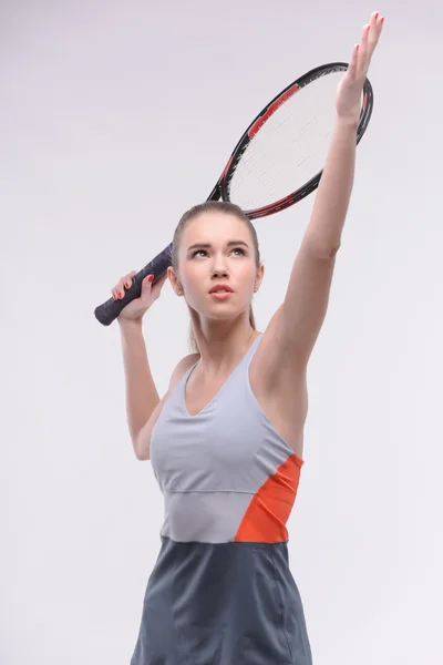 Joueuse de tennis avec raquette — Photo
