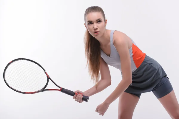 Kadın tenisçi raket ile — Stok fotoğraf