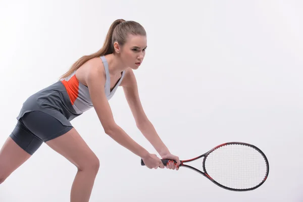 Jugadora de tenis con raqueta — Foto de Stock