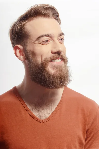 Handsome bearded man posing on white — Stock Photo, Image