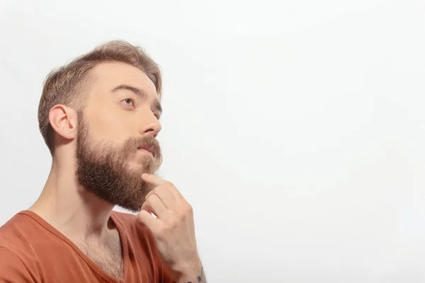 Handsome bearded man posing on white — Stock Photo, Image