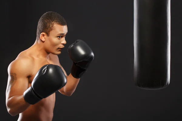 Guapo boxeador en el entrenamiento — Foto de Stock