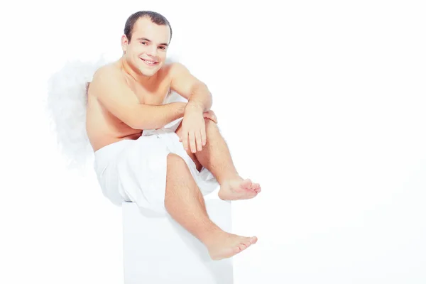 Little angel with white wings posing — Stock Photo, Image