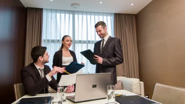 Business with colleagues in meeting room — Stock Video