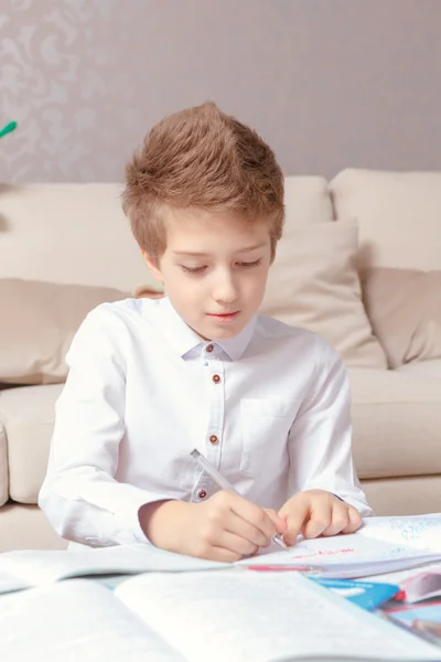 Niño de la escuela haciendo tareas en casa —  Fotos de Stock