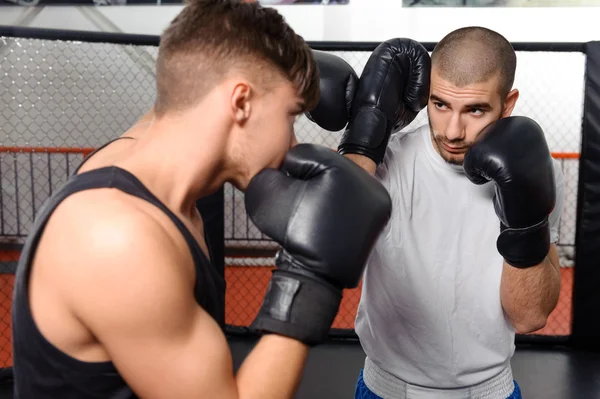 Boxers lutar em um sparring — Fotografia de Stock