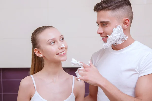 Lovely pair doing morning routine — Stock Photo, Image