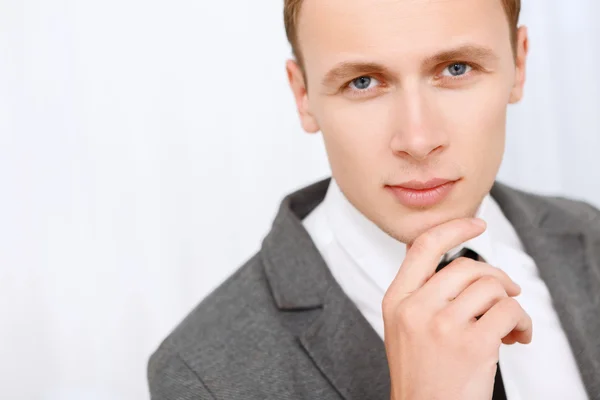 Close up of man touching his chin. — Stock Photo, Image