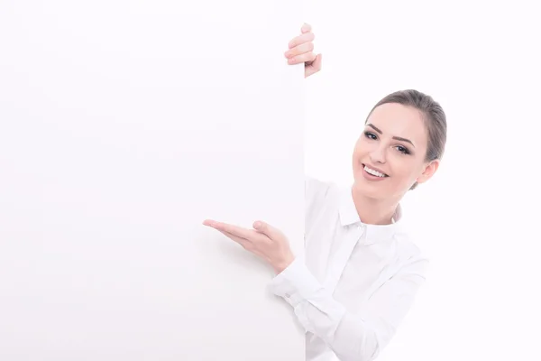 Mujer hermosa publicidad en ropa formal — Foto de Stock