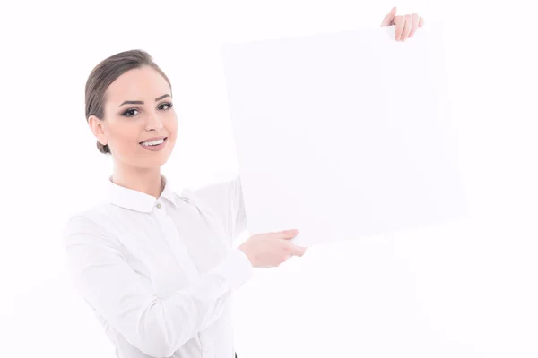 Mujer hermosa publicidad en ropa formal — Foto de Stock