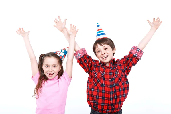 Fratello e sorella si divertono alla festa — Foto Stock