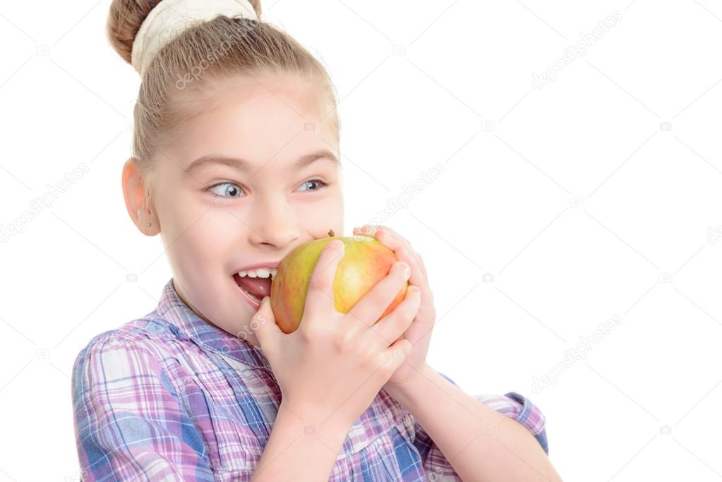 Small girl with an apple 