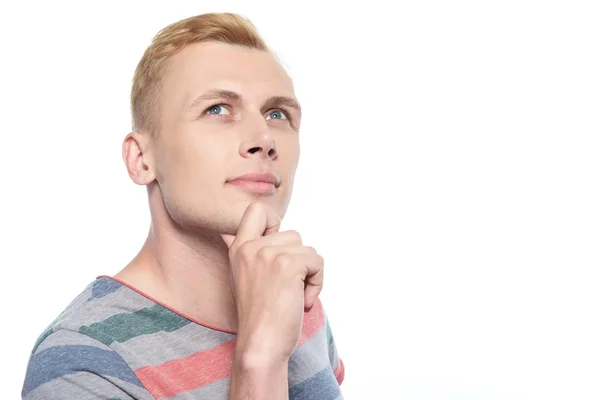 Man touching his chin with fingers — Stock Photo, Image