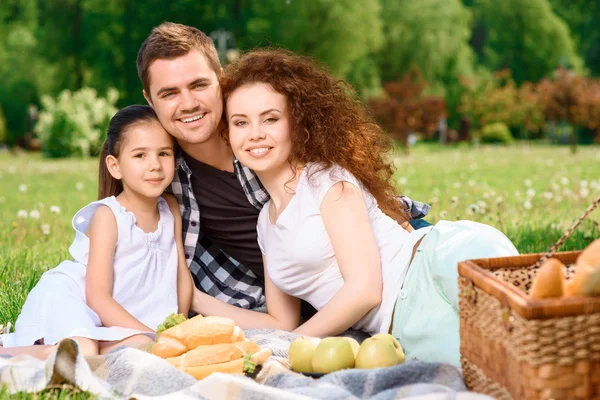 Happy family on a lunch in the park — Stock Photo, Image