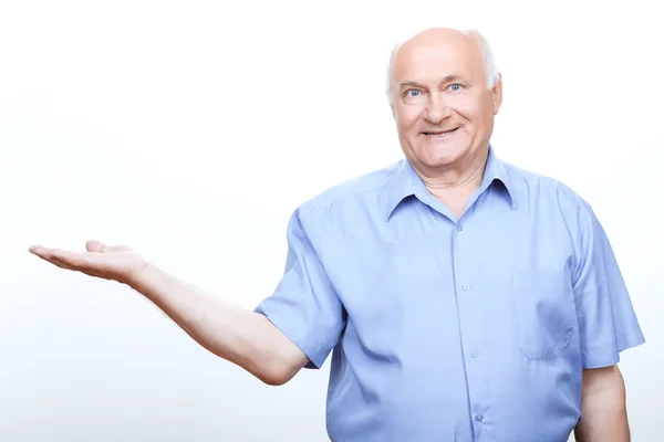 Alegre abuelo levantando la mano — Foto de Stock