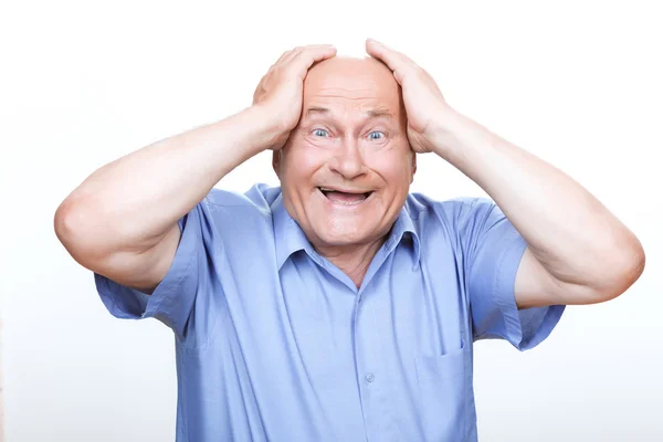 Bunicul bucuros atingându-și capul — Fotografie, imagine de stoc