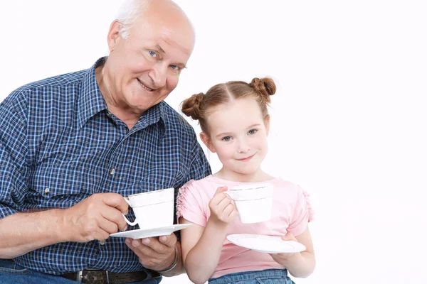 Grand-père s'amuser avec sa petite-fille — Photo