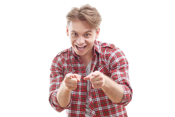 Pleasant guy pointing you — Stock Photo, Image