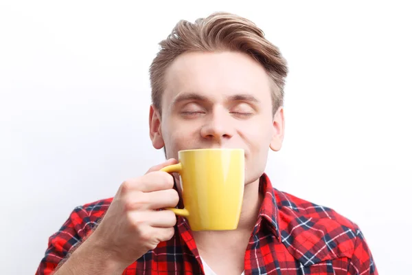 Nice guy smelling tea aroma — Stock Photo, Image