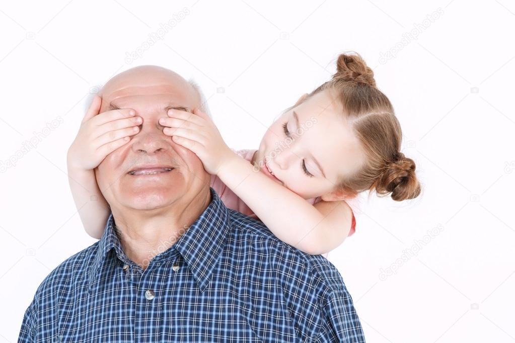 Granddaughter Touching Granddad Granddaughter Touching Granddad