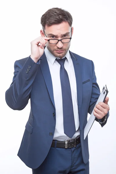 Young bearded businessman on white background — Stock Photo, Image