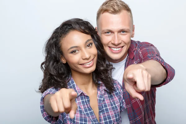 Lovely couple isolated on grey — Stock Photo, Image