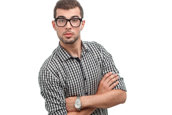 Hombre guapo en gafas aisladas en blanco —  Fotos de Stock