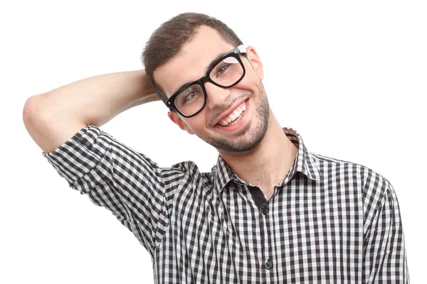 Schöner Mann mit Brille isoliert auf weiß — Stockfoto