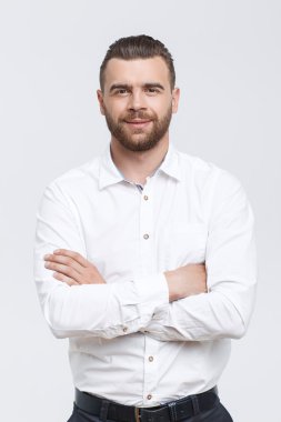 Solid man with crossed arms