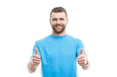 Handsome man thumbing-up