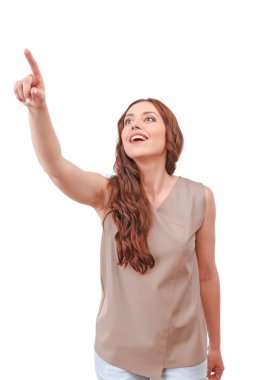 işaret parmağı ile işaret eden kadın