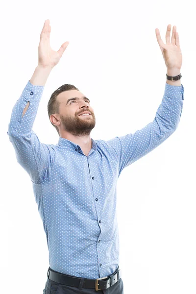 Cheering man with raised arms — Φωτογραφία Αρχείου
