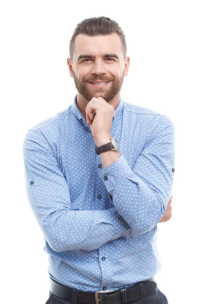 Hombre de negocios guapo tocando la barbilla — Foto de Stock