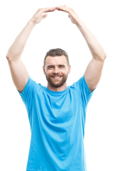 Man holding arms above his head — Φωτογραφία Αρχείου