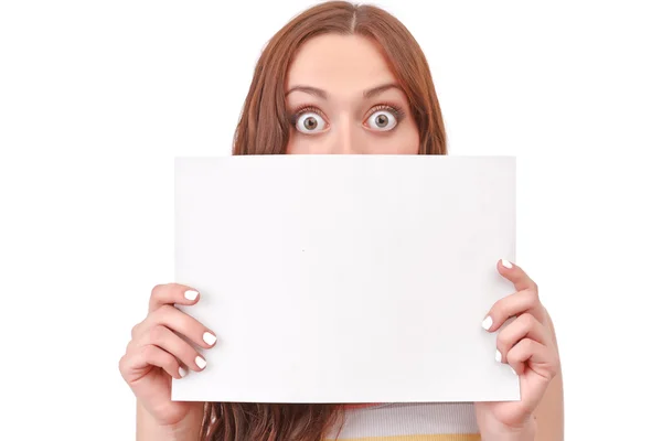 Woman holding paper board — Stock Photo, Image