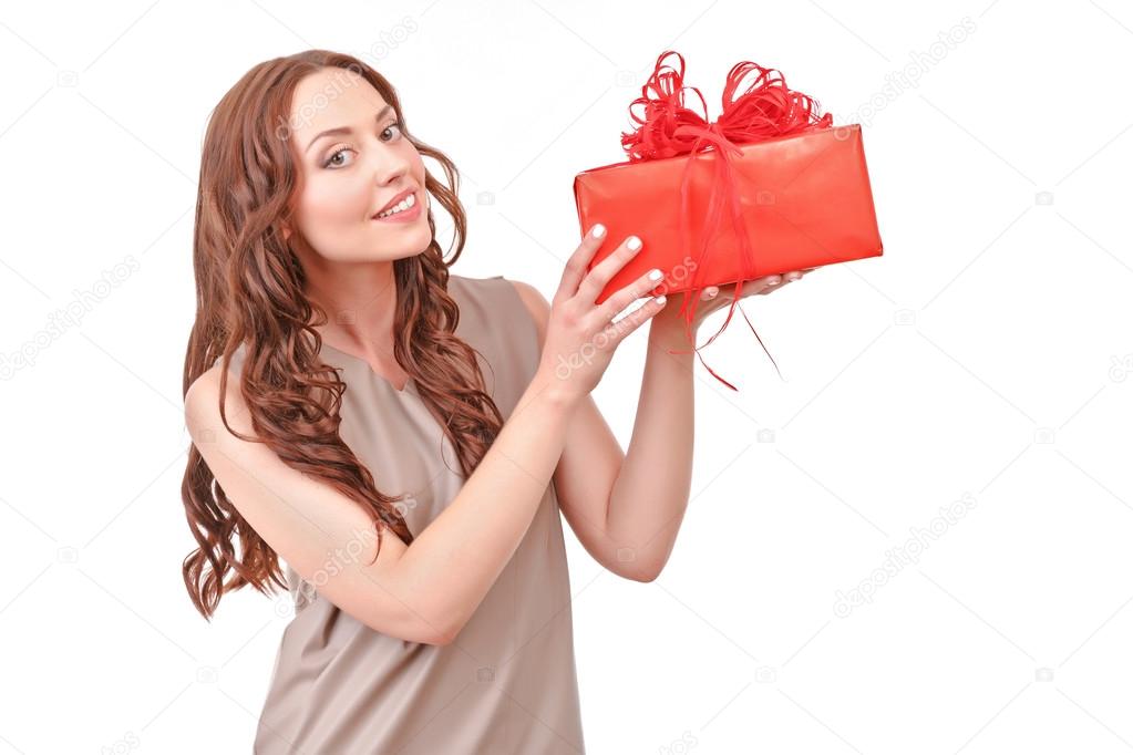 Woman with big present