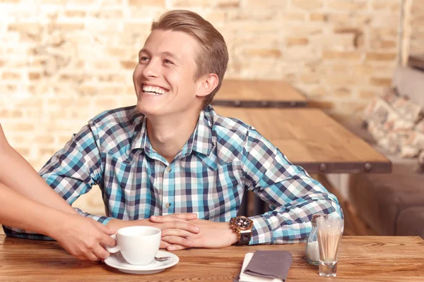 Man is being served in cafe — Stock Photo, Image