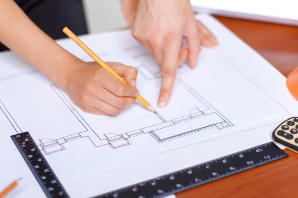 Professionele architect tekening maken — Stockfoto