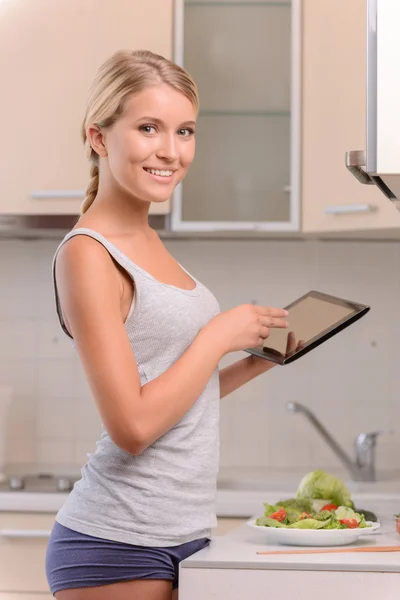 Beautiful girl holding laptop. — Stock Photo, Image