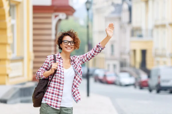Nice girl standing in the street — Stock Photo, Image