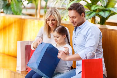 Friendly family shopping in a mall