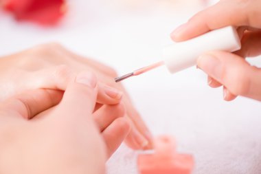 Professional manicurist making manicure