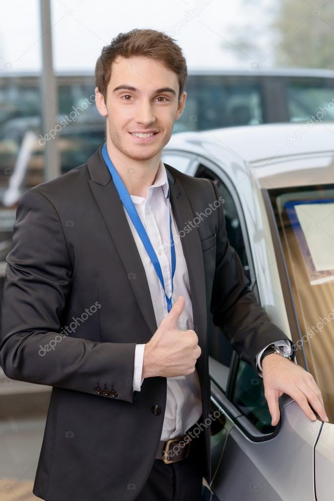 Salesman representing a vehicle.